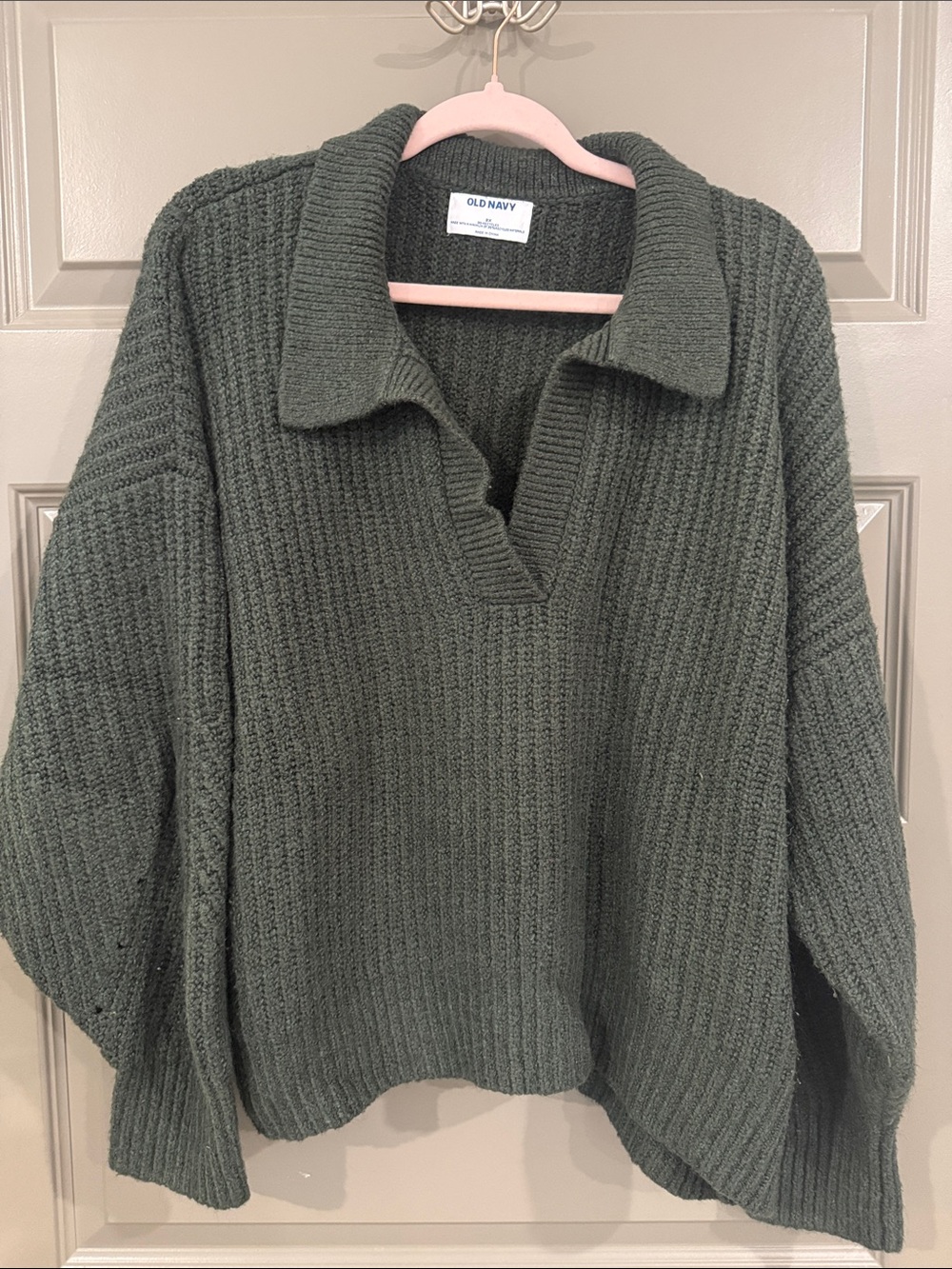 Old Navy Olive Green Collared Ribbed Pullover Sweater